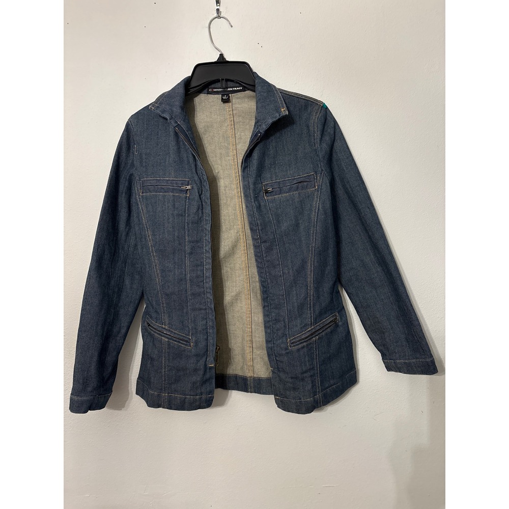 Company Ellen Tracy Denim Jacket Womens 4 Blue Excellent Full Zip Utility Pocket